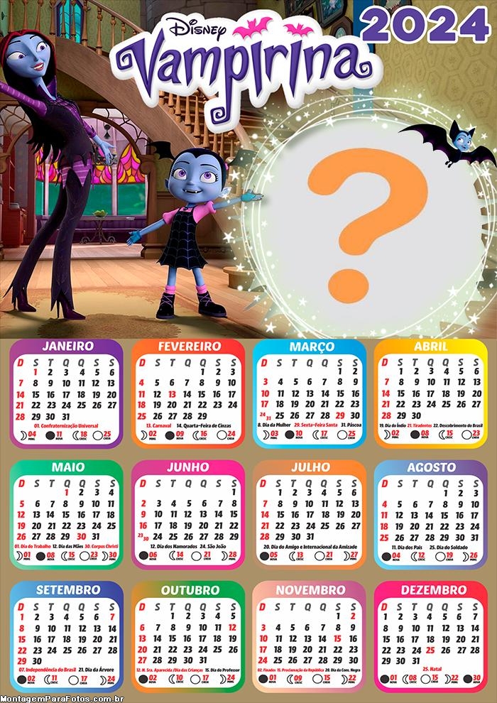 Calendário 2024 Vampirina Infantil para Imprimir