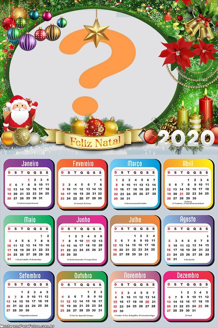 Calendário 2020 Feliz Natal Papai Noel Colagem de Foto