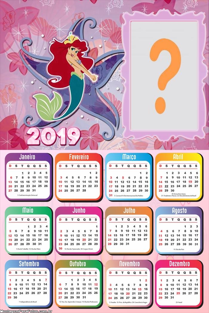 Calendário 2019 Estrela Ariel
