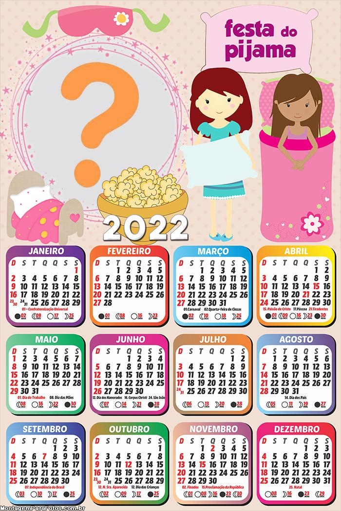 Calendário 2022 Pijama Moldura de Foto Online