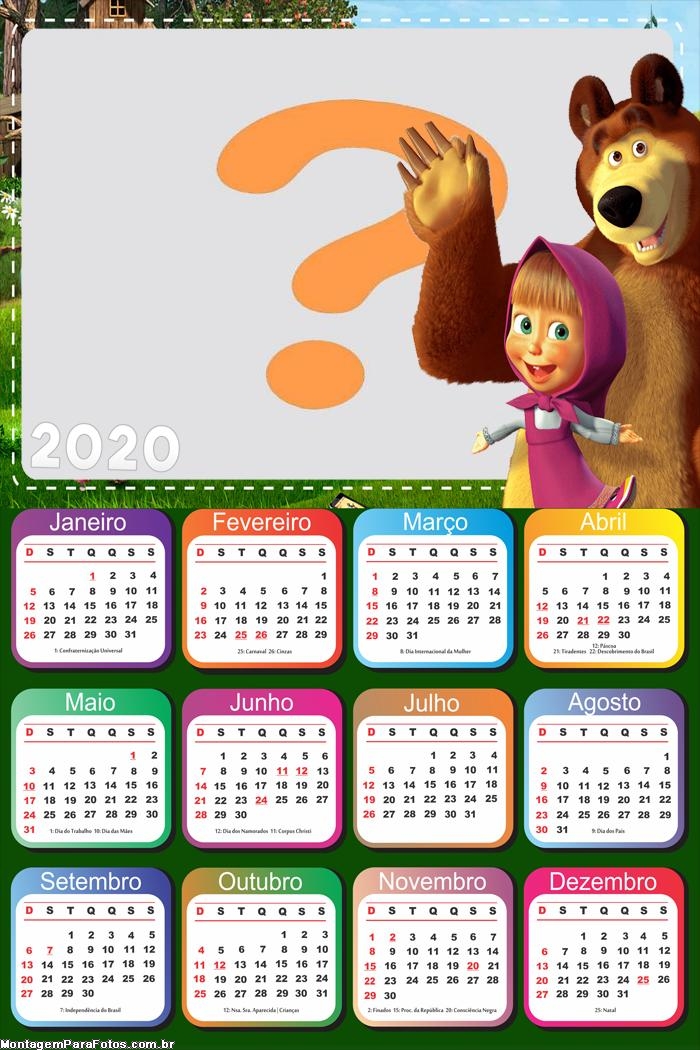 Calendário 2020 Masha e o Urso Desenho