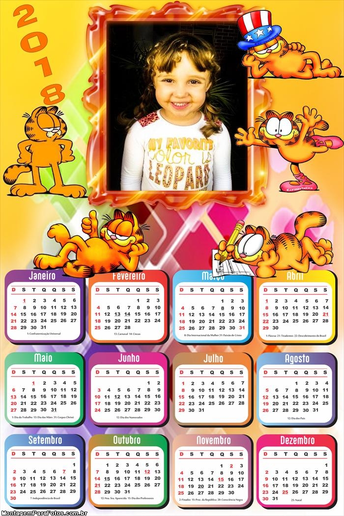Calendário 2018 Garfield Gato Infantil