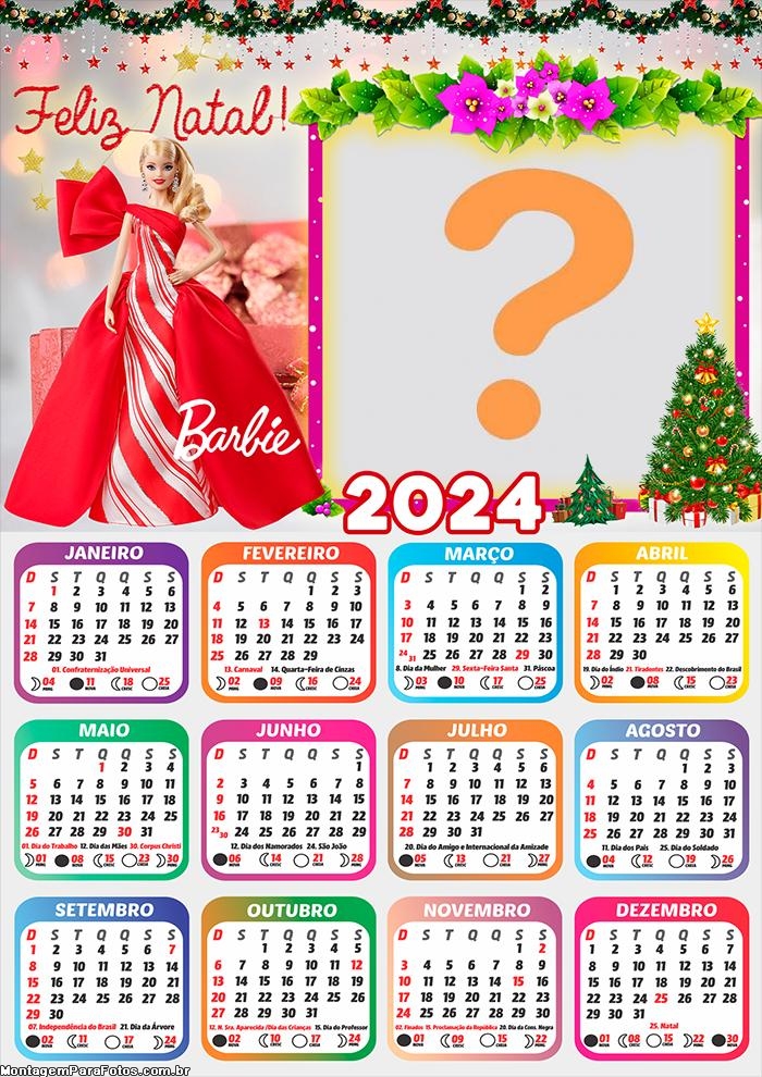 Colagem Calendário 2024 Feliz Natal Boneca Barbie