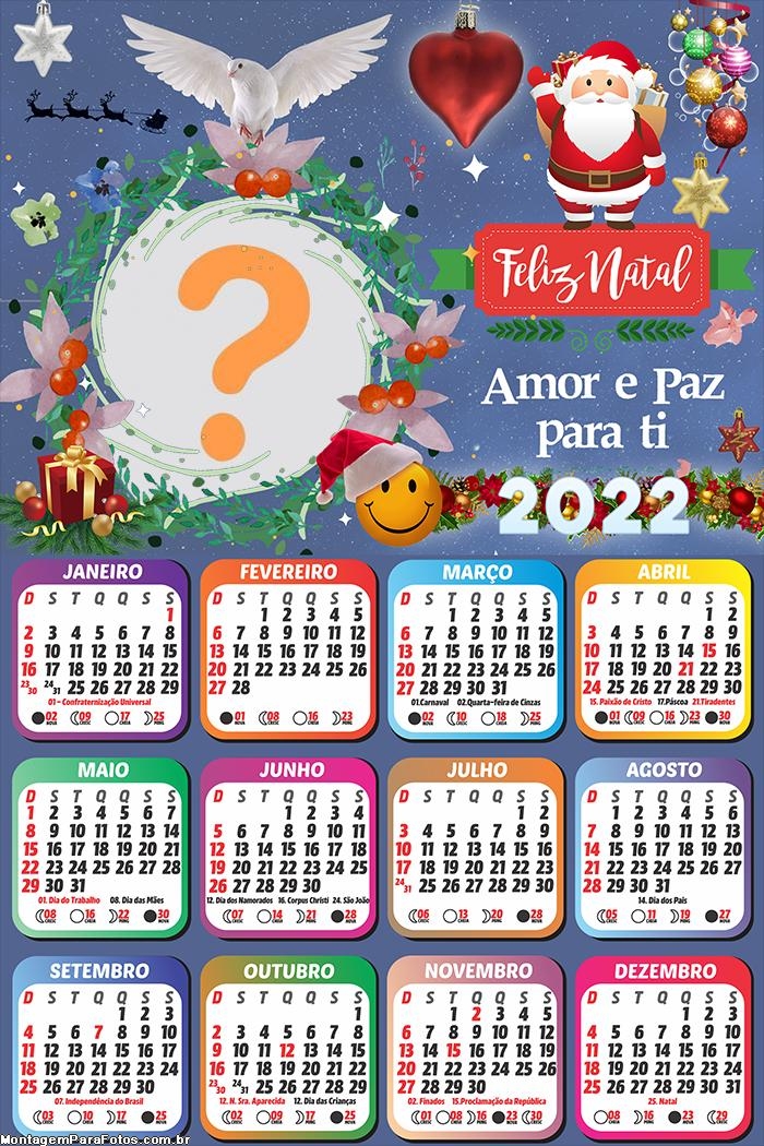 Calendário 2022 Amor e Paz para Você Editar Online