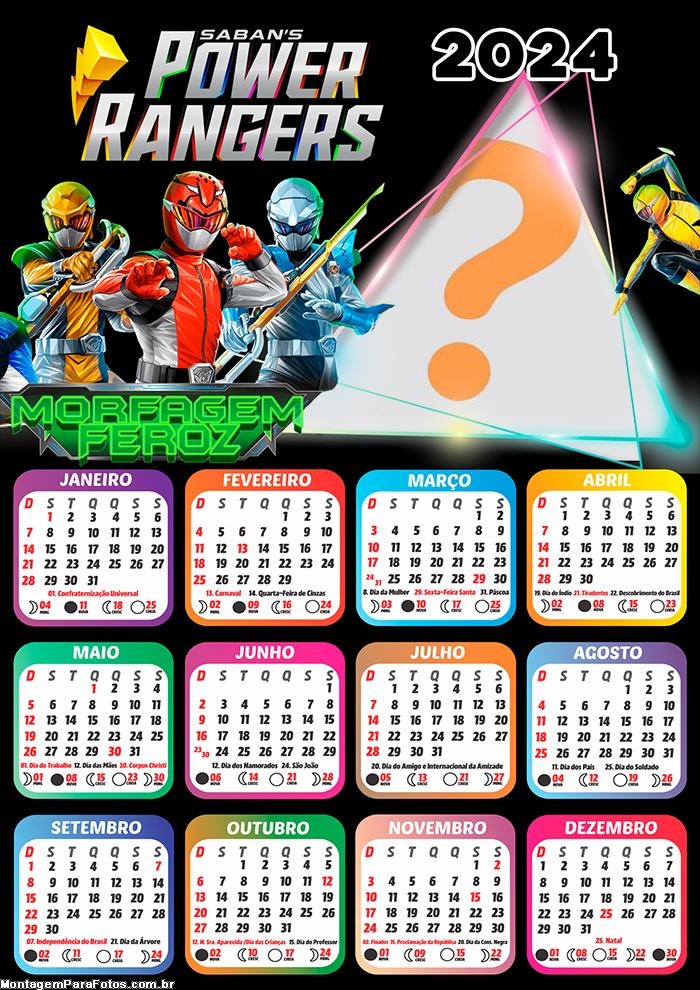 Calendário 2024 Power Rangers Morfagem Feroz Montagem Grátis