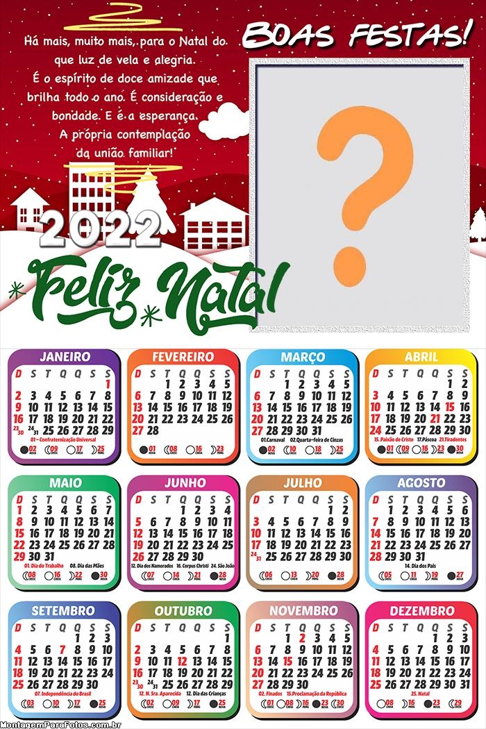 Calendário 2022 Moldura com Mensagem de Natal