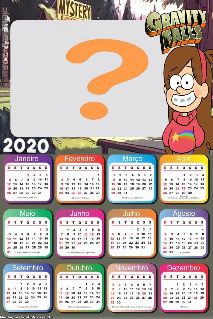 Calendário 2020 Mabel Gravity Falls