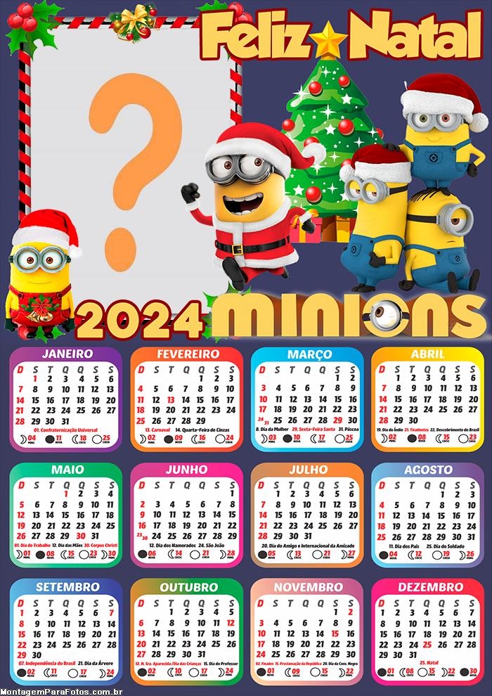 Editar Imagem Grátis Calendário 2024 Feliz Natal Minions