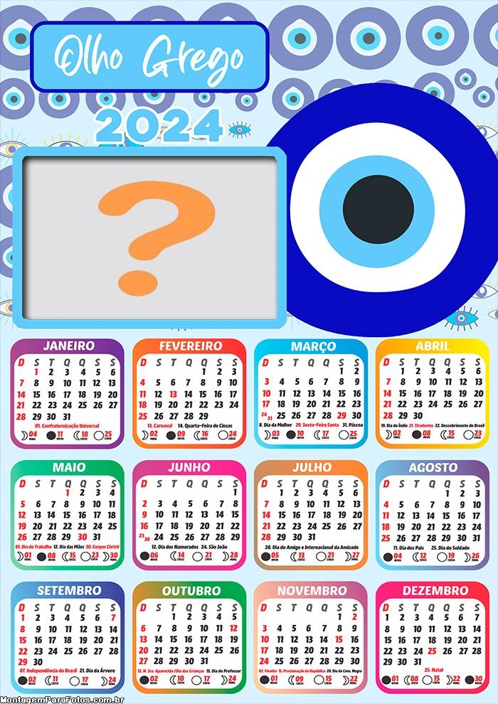 Montagem de Foto Grátis Calendário 2024 Olho Grego