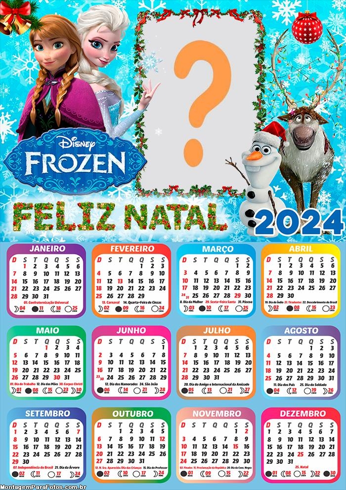 Colocar Foto em Moldura Calendário 2024 Feliz Natal Frozen