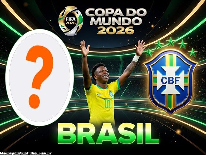 Jogador Brasil Copa do Mundo 2026 montagem de foto com moldura