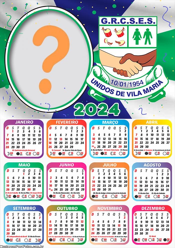 Calendário 2024 Unidos de Vila Maria Escola de Samba Foto Online