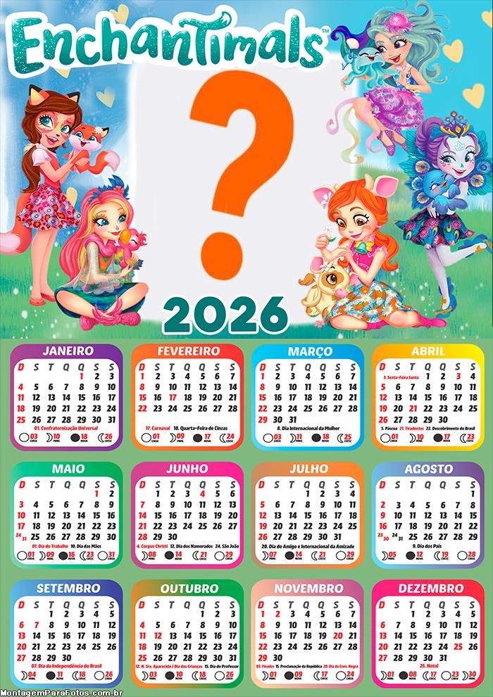 Calendário 2026 Enchantimals Colagem Online