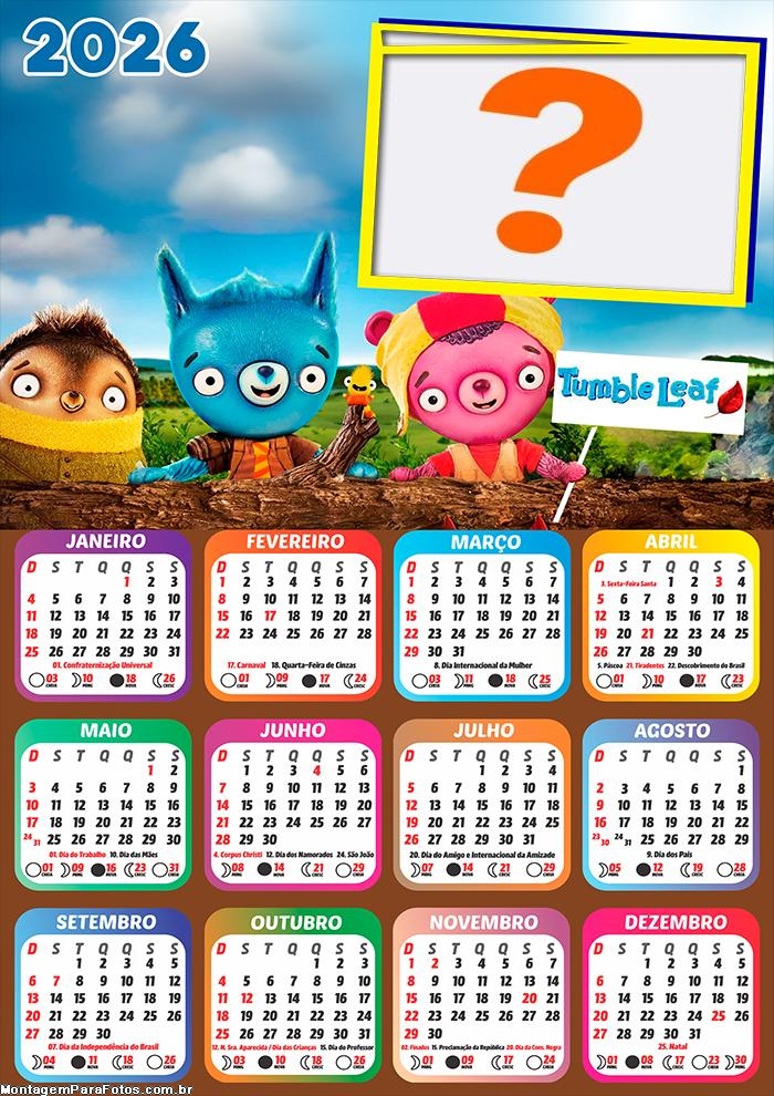Calendário 2026 Tumble Leaf Montar Foto Grátis