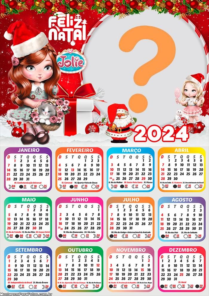 Colar Foto Infantil Calendário 2024 Feliz Natal da Jolie