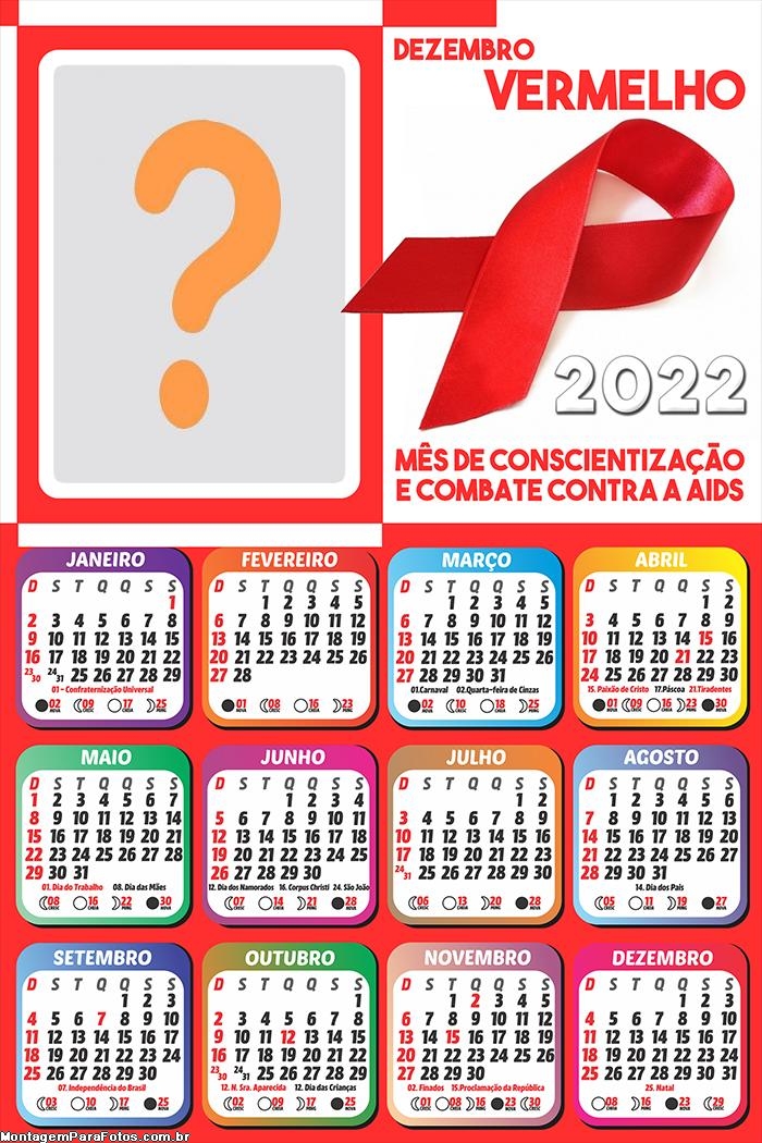 Calendário 2022 Dezembro Vermelho Montar Online