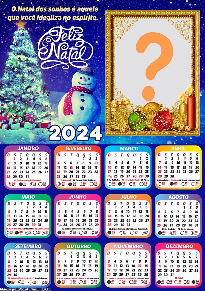 Fazer Colagem Grátis Calendário 2024 Feliz Natal Natal dos Sonhos
