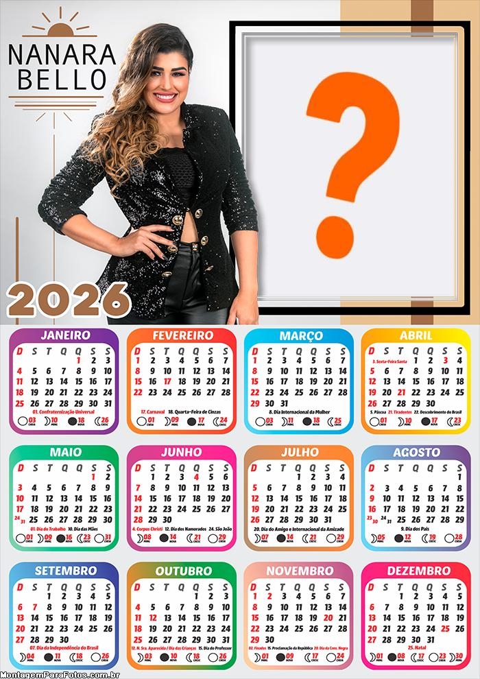 Calendário 2026 Nanara Bello Criar Montagem