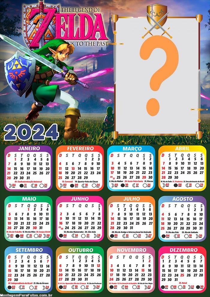 Calendário 2024 Zelda Personalizar Online