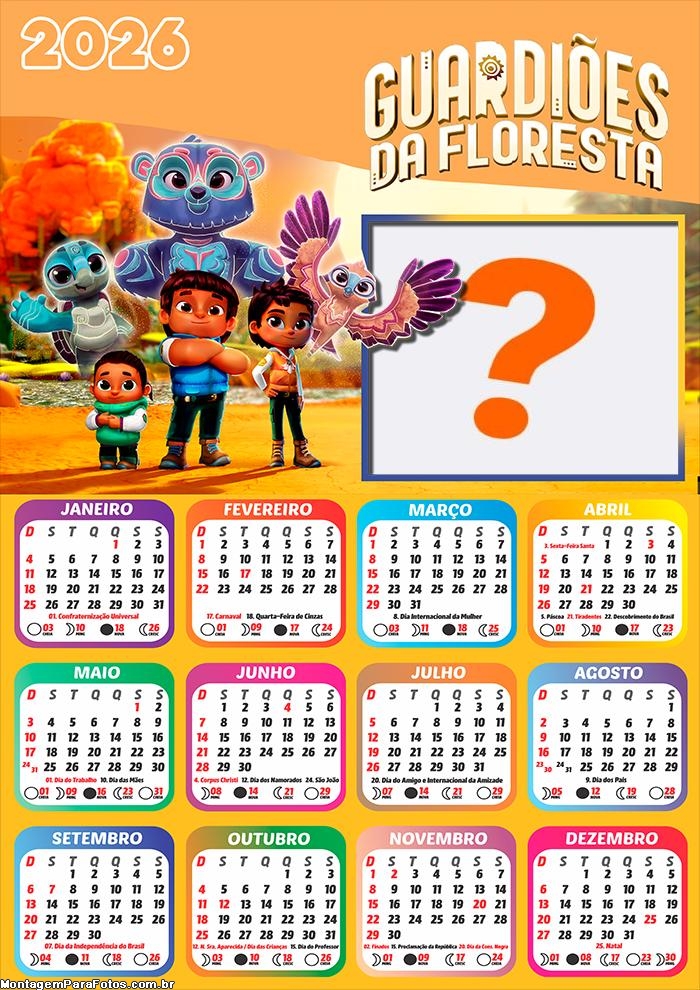 Calendário 2026 Guardiões da Floresta Emoldurar Foto Online