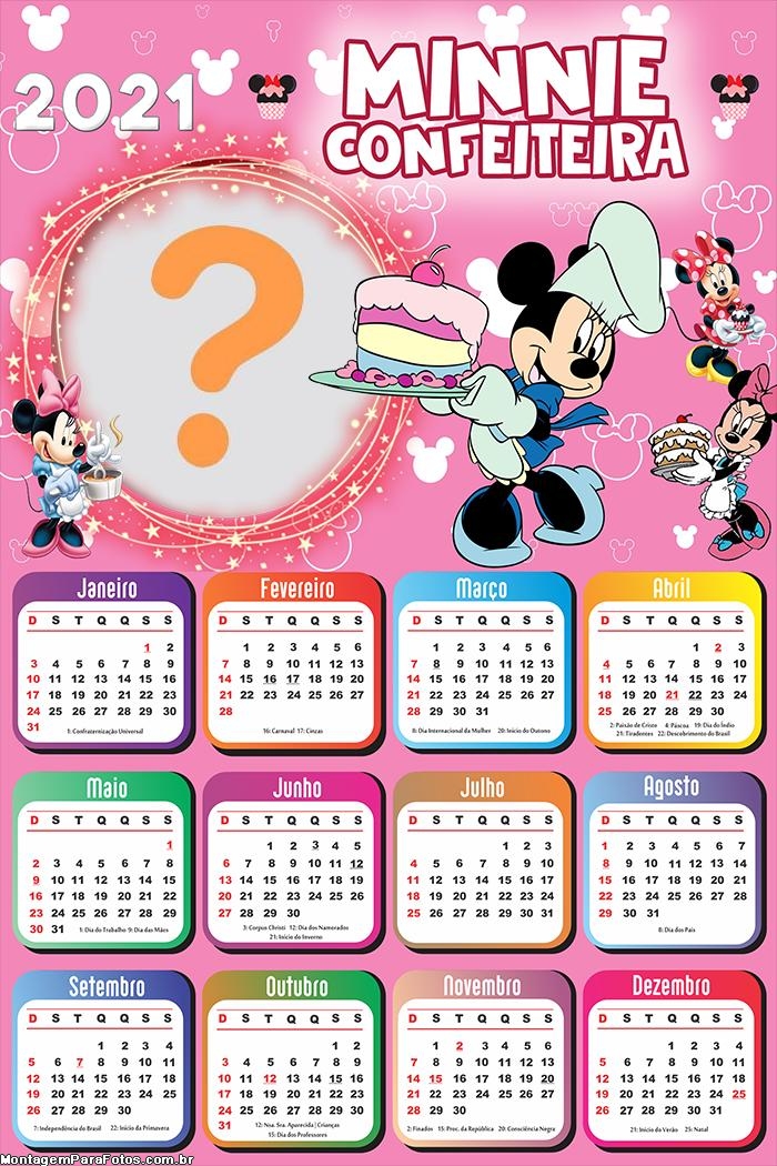 Calendário 2021 Minnie Confeiteira Foto Colagem