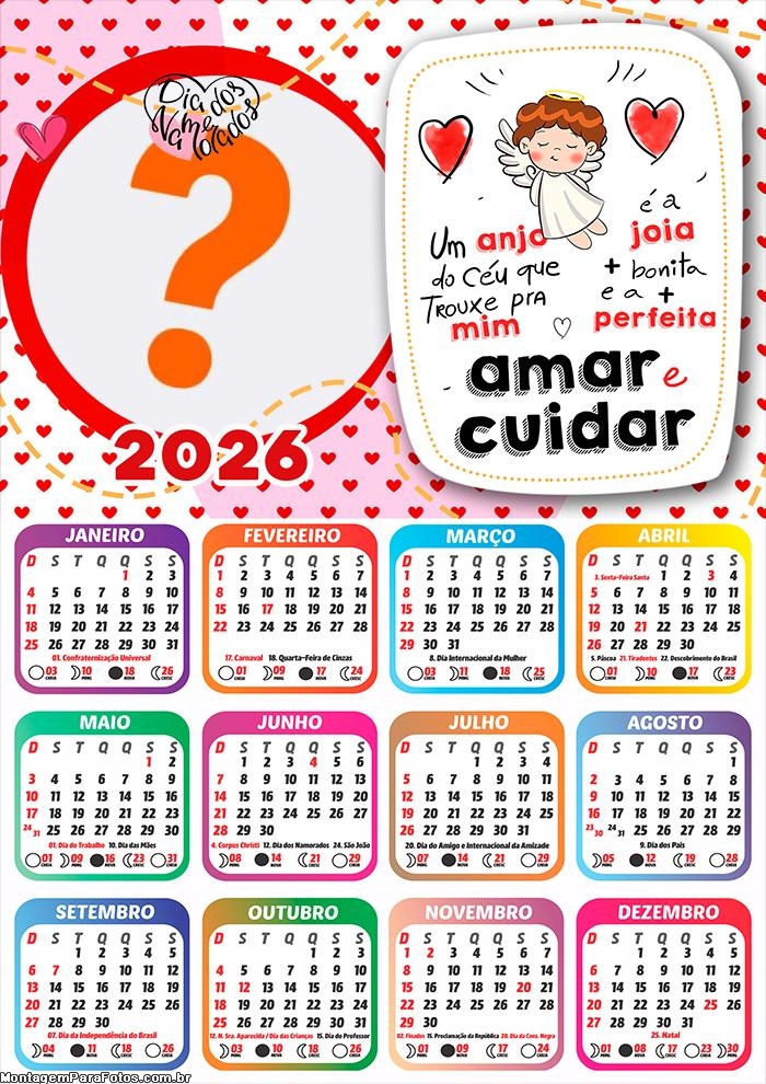Calendário 2026 Um Anjo Dia dos Namorados Montar Foto Grátis