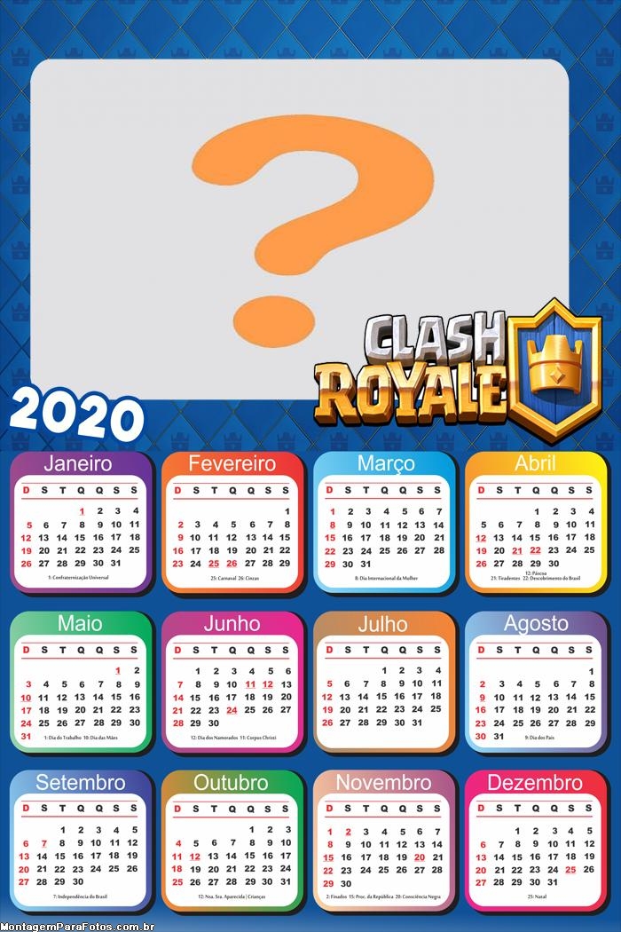 Calendário 2020 Tema Clash Royale Jogo