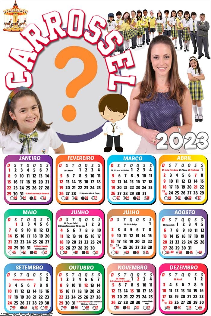 Calendário 2023 Colagem de Foto Online Carrossel