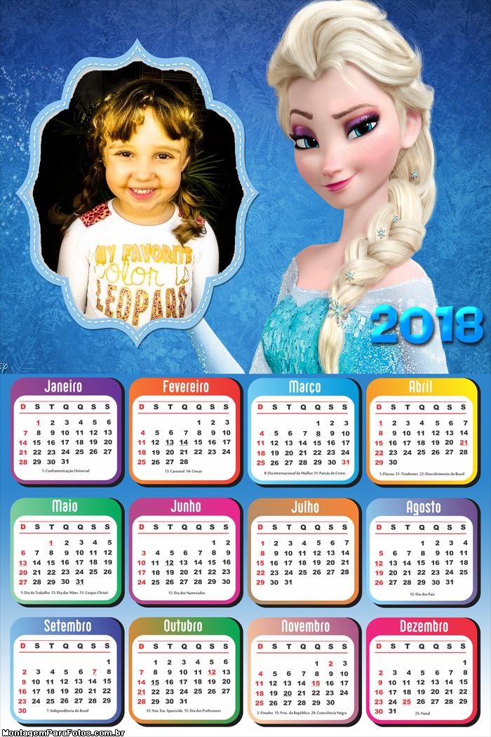 Calendário 2018 Elsa Frozen Princesa do Gelo