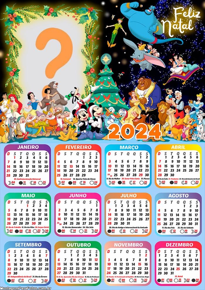 Colar Foto Grátis Calendário 2024 Feliz Natal Disney Personagens