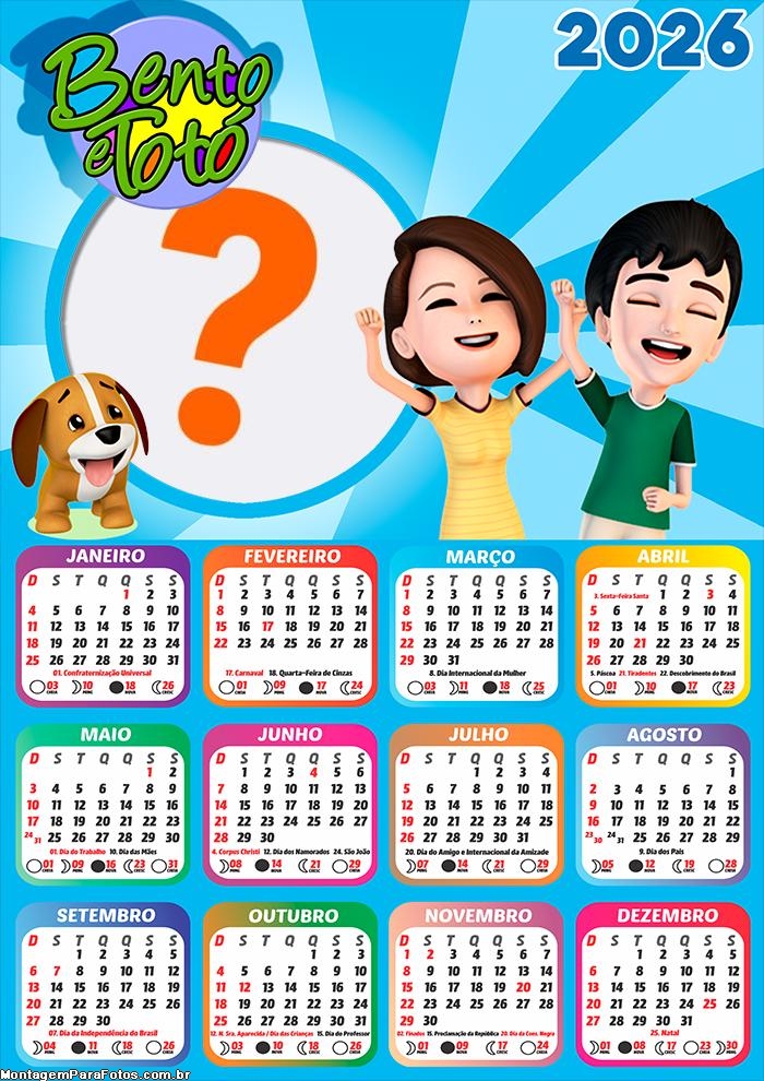 Calendário 2026 Bento e Totó Colagem Online