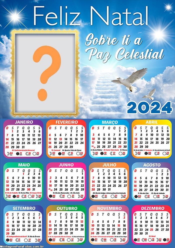 Calendário 2024 Feliz Natal Sobre Ti a Paz Celestial Imprimir Foto Moldura