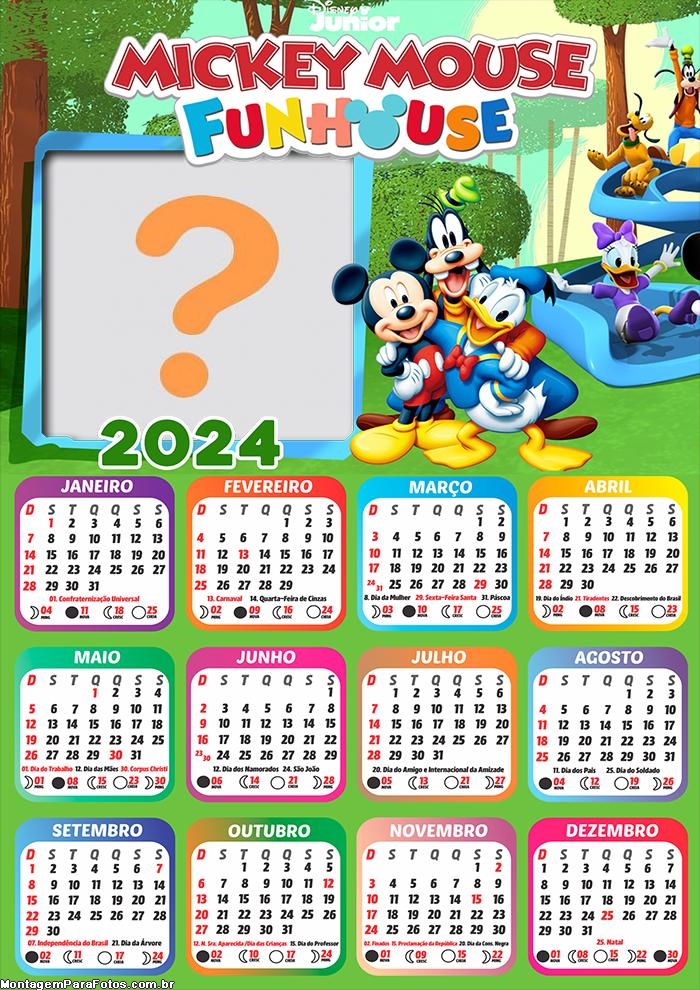 Colagem Grátis Calendário 2024 Mickey Mouse FunHouse