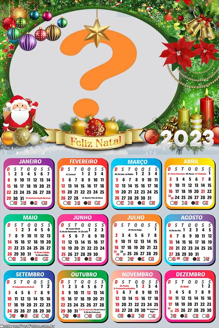 Calendário 2023 Feliz Natal Papai Noel para Imprimir Grátis | Colagem de Foto Calendário 2023 Feliz Natal Papai Noel para Imprimir Grátis | Colagem de Foto