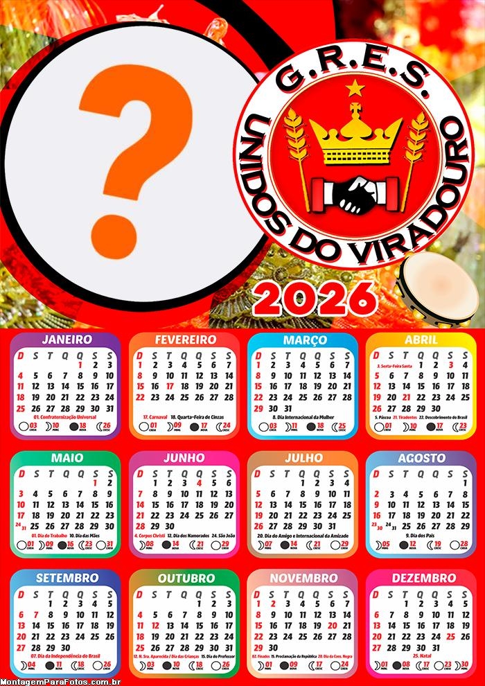 Calendário 2026 Unidos do Viradouro Montar Foto Grátis