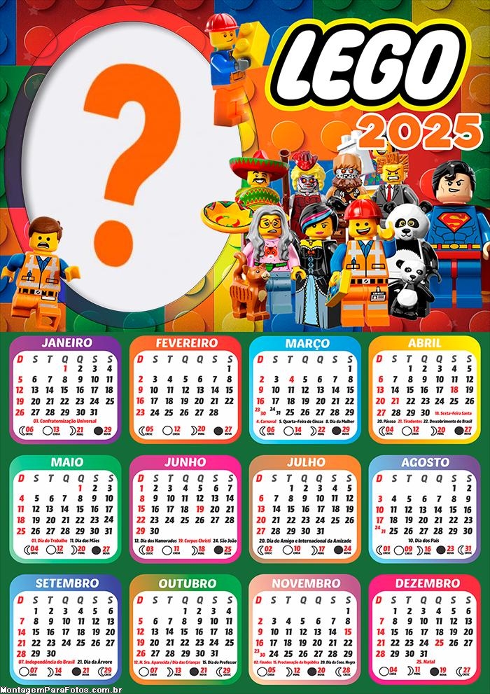 Calendário 2025 Lego Infantil Foto Montagem Online Colagem de Foto