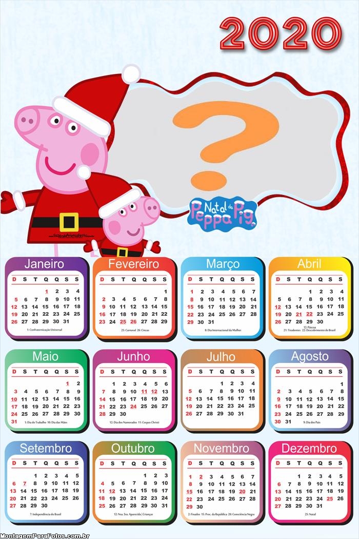 Calendário 2020 Peppa Noel Moldura Infantil