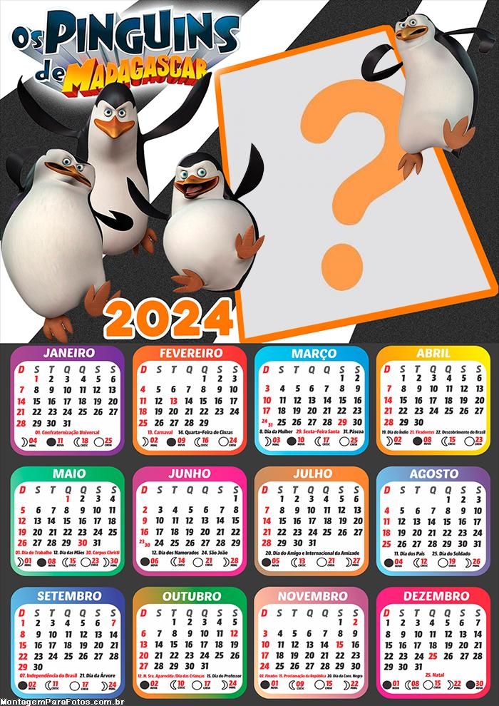 Montar Grátis Calendário 2024 Os Pinguins de Madagascar