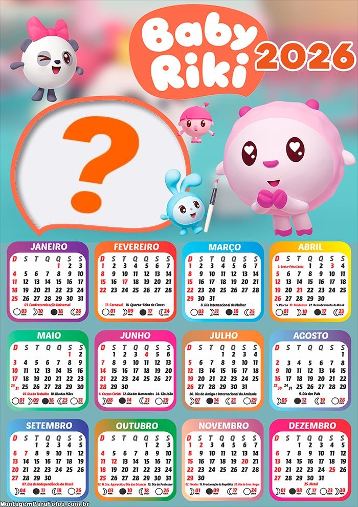 Calendário 2026 Baby Riki Colagem Online