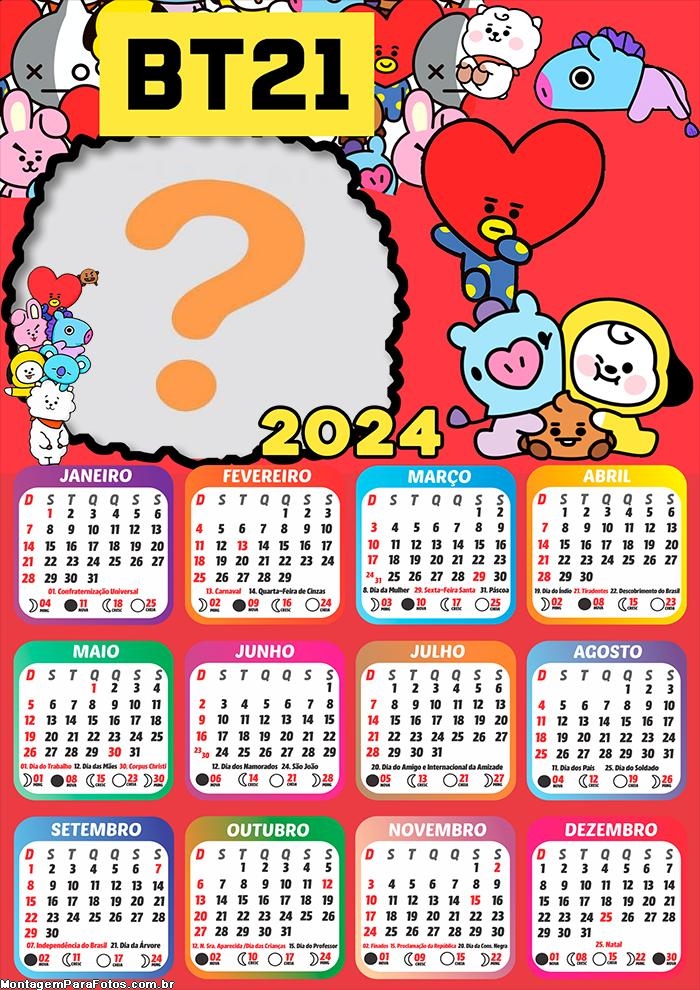 Calendário 2024 BT21 Montagem de Foto Online