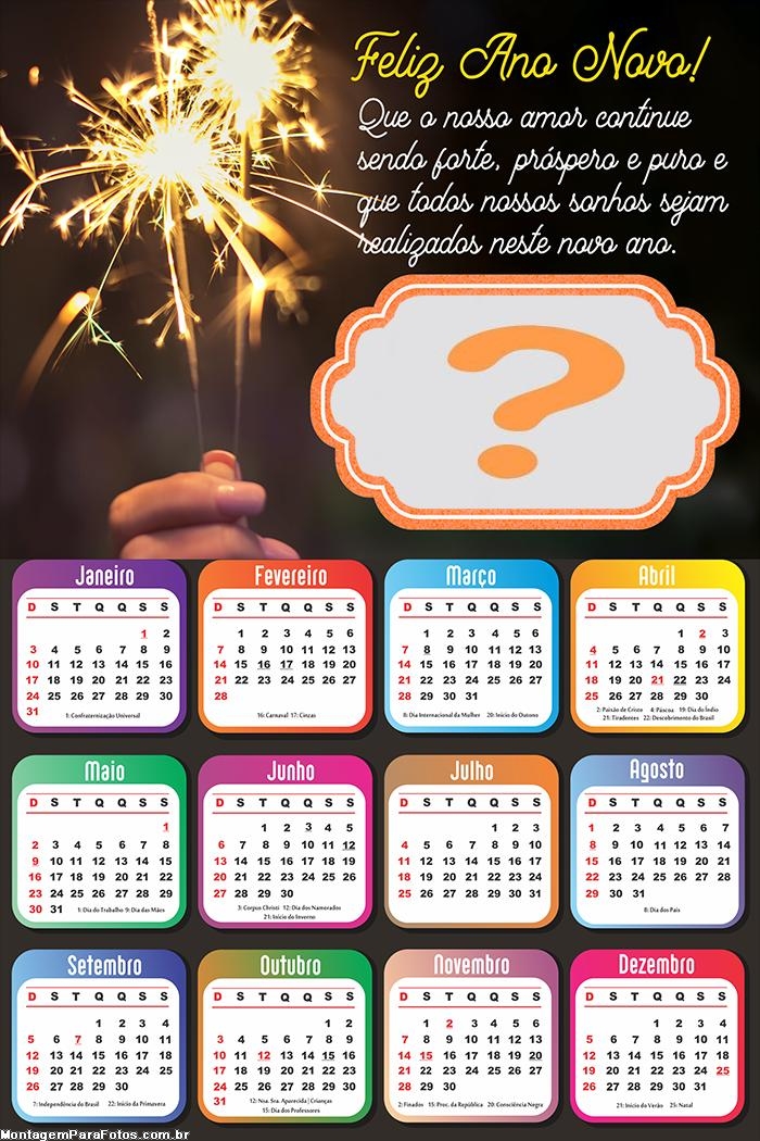 Calendário 2021 Amor Ano Novo Montagem Online