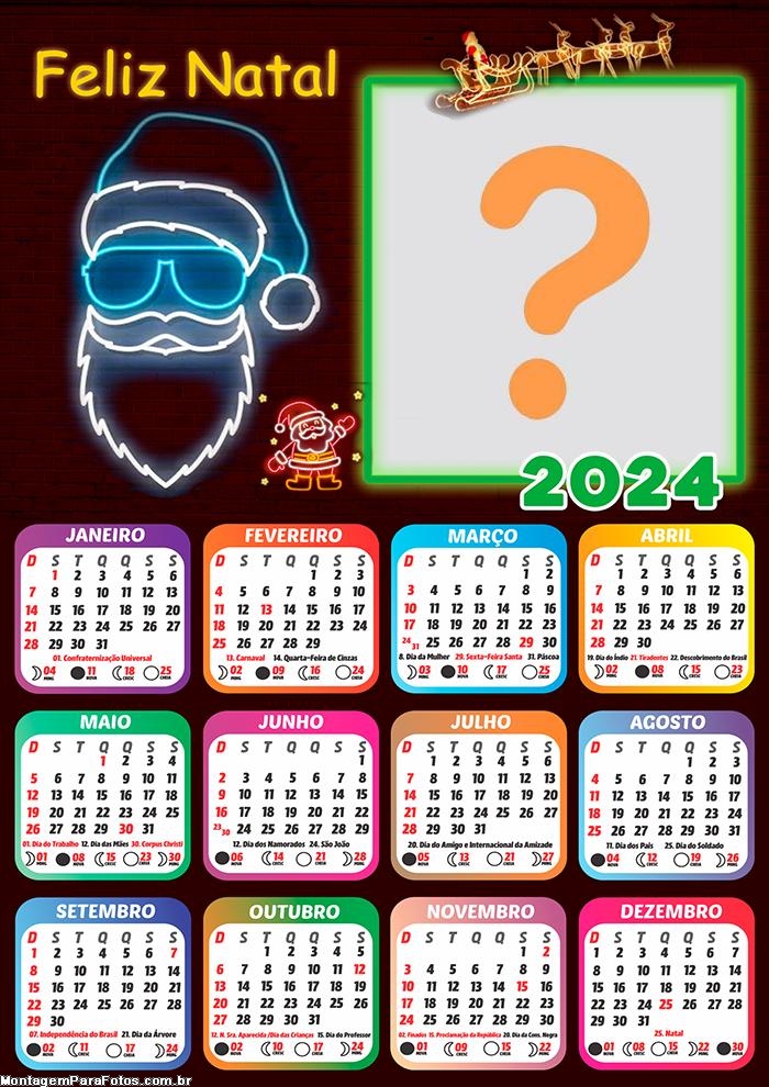 Calendário 2024 Papai Noel Neon Iluminado Colar Online