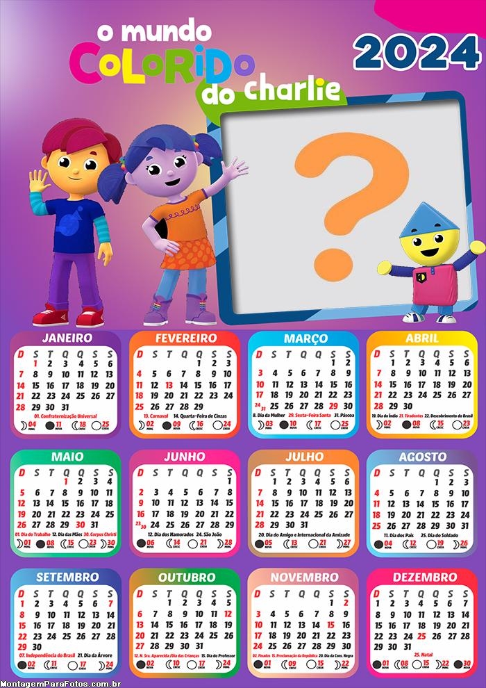 Juntar Foto Calendário 2024 O Mundo Colorido do Charlie