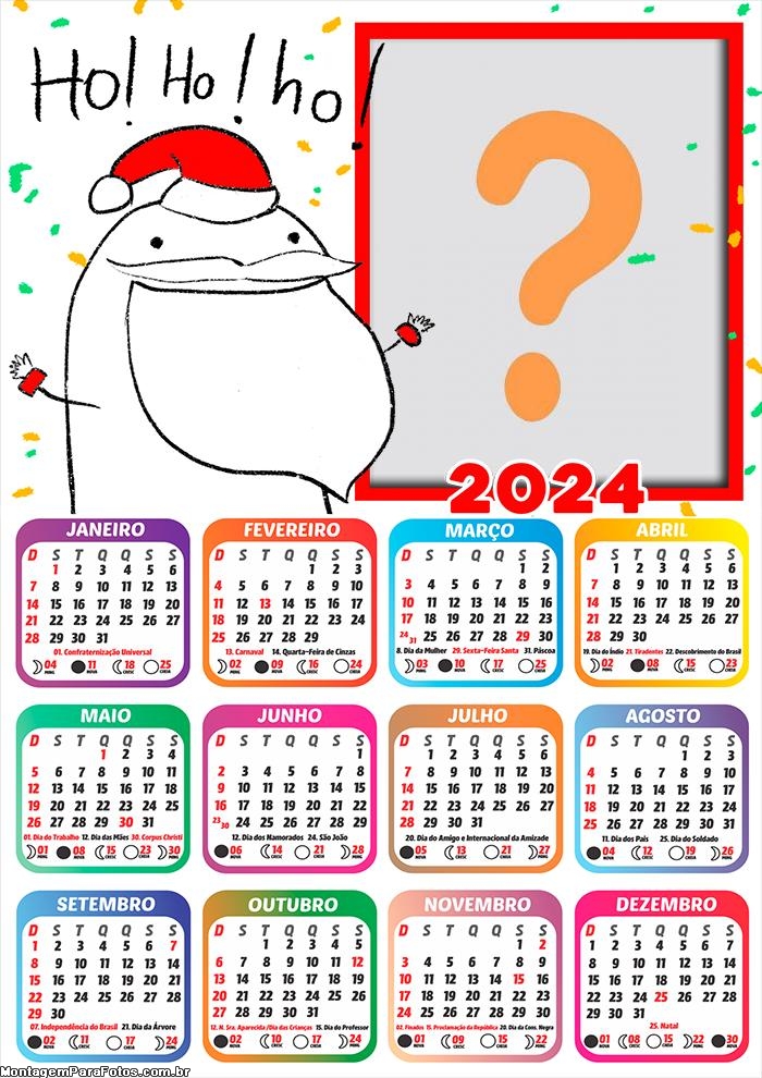 Calendário 2024 Papai Noel Bentô Colar e Imprimir