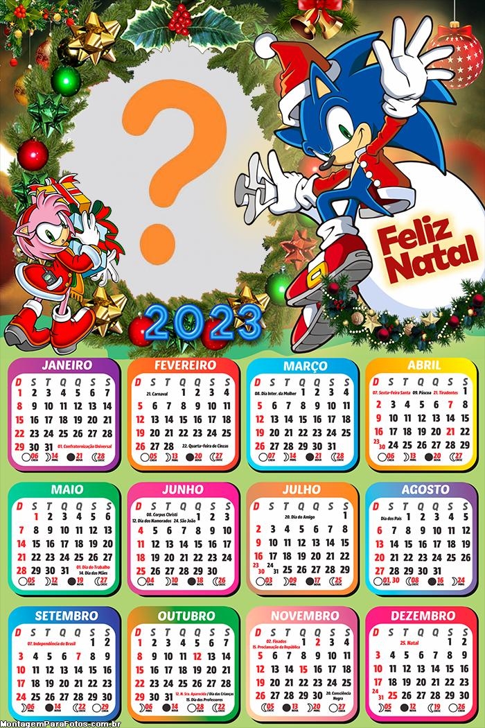 Calendário 2023 Feliz Natal Sonic Foto Grátis Online