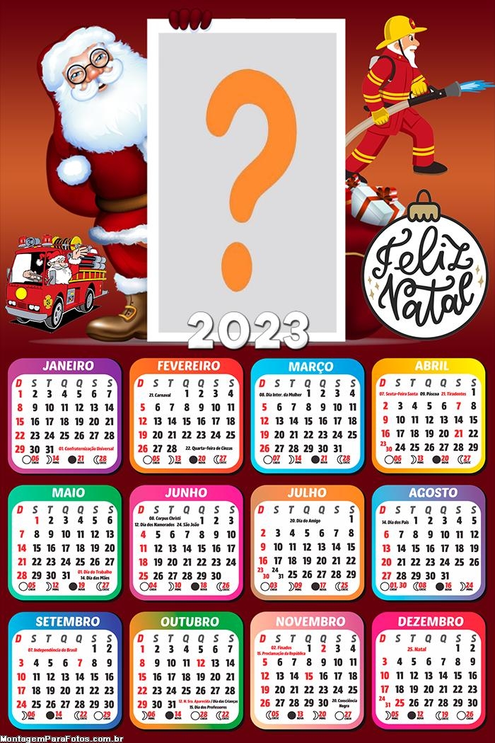 Calendário 2023 Feliz Natal Bombeiro Fazer Foto Grátis