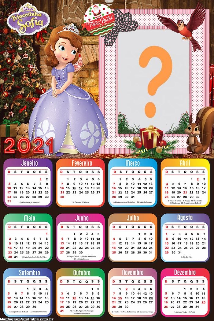 Calendário 2021 Princesinha Sofia no Natal