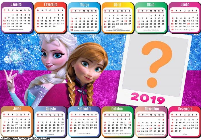Calendário 2019 Elsa Frozen e Anna Frozen