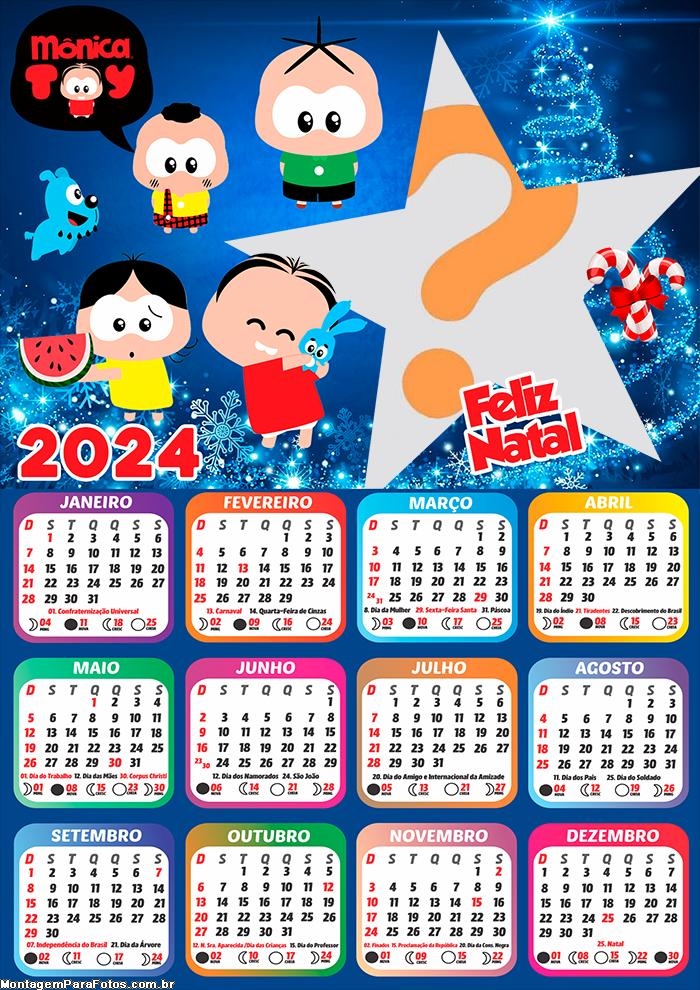 Emoldurar Grátis Calendário 2024 Feliz Natal Mônica Toy