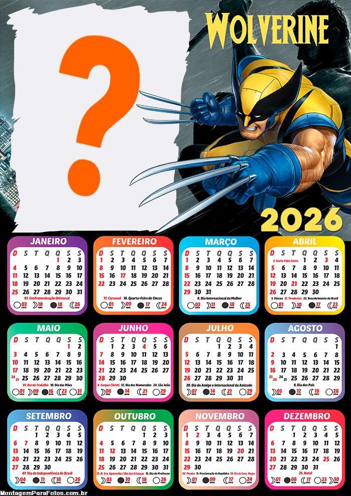 Calendário 2026 Wolverine Juntar Foto Online